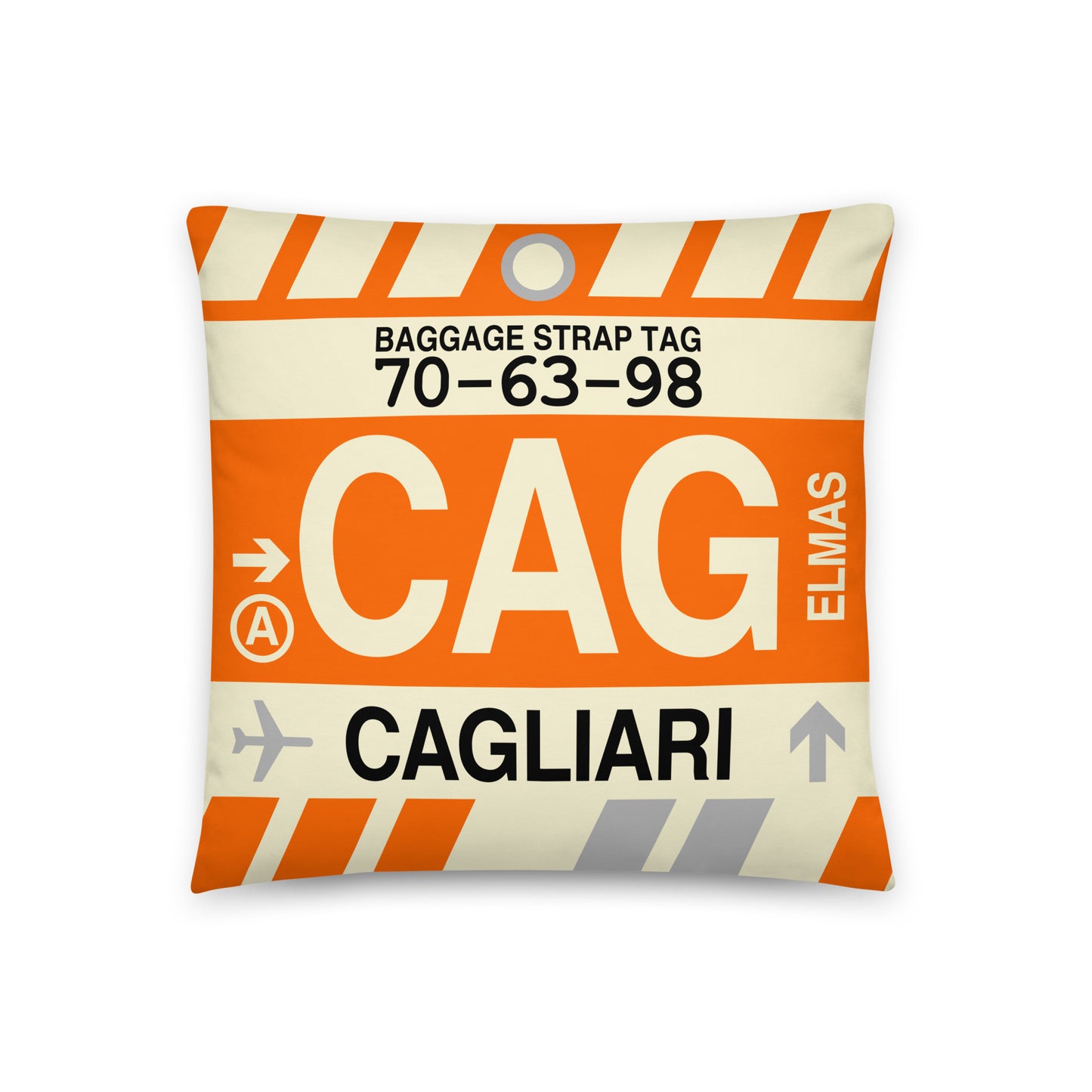 Travel-Themed Throw Pillow • CAG Cagliari • YHM Designs - Image 01