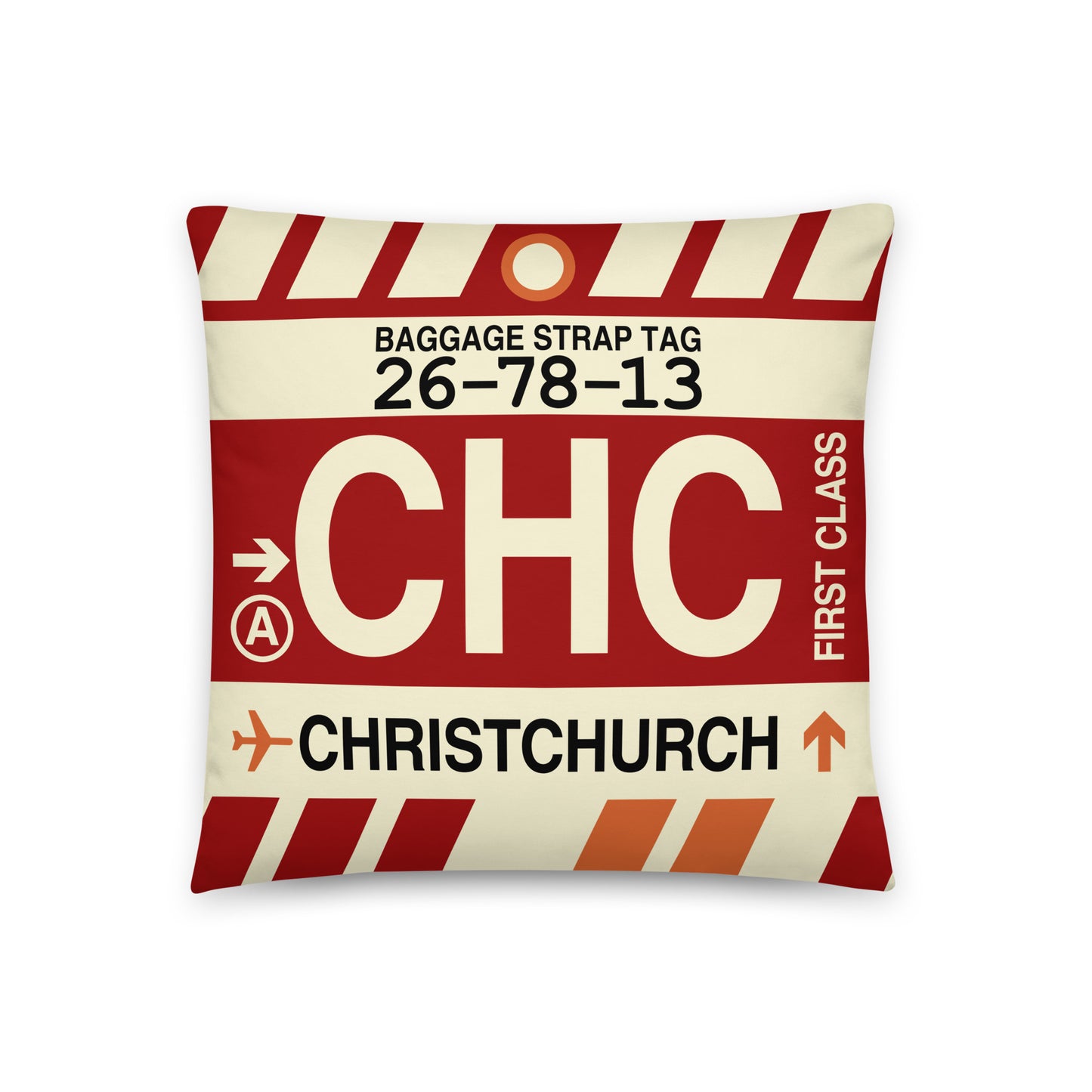 Travel-Themed Throw Pillow • CHC Christchurch • YHM Designs - Image 01