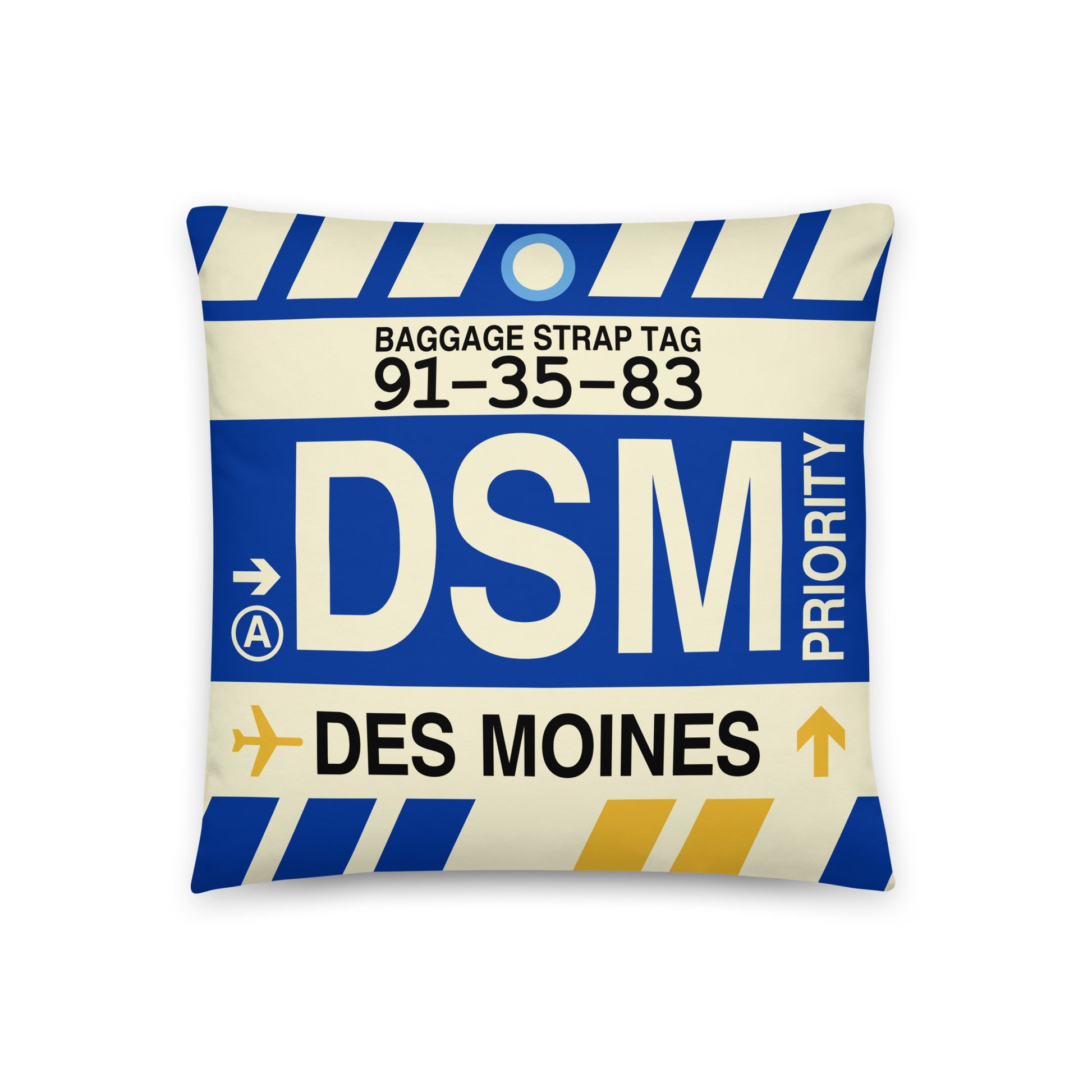 Travel-Themed Throw Pillow • DSM Des Moines • YHM Designs - Image 01