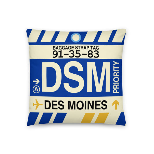 Travel-Themed Throw Pillow • DSM Des Moines • YHM Designs - Image 01