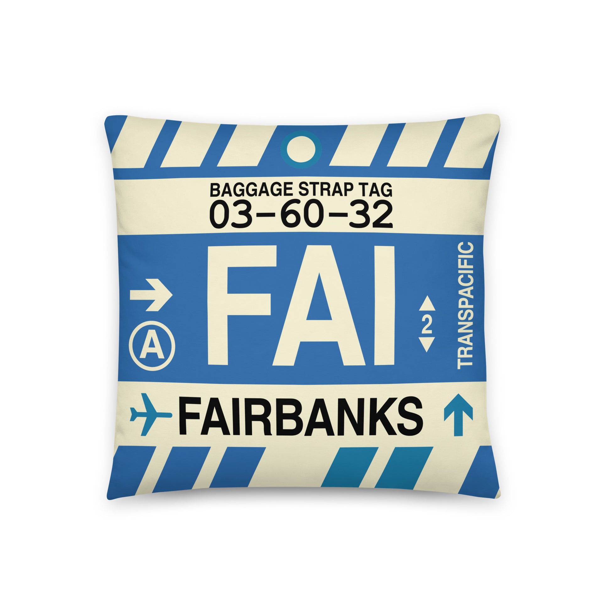 Travel-Themed Throw Pillow • FAI Fairbanks • YHM Designs - Image 01