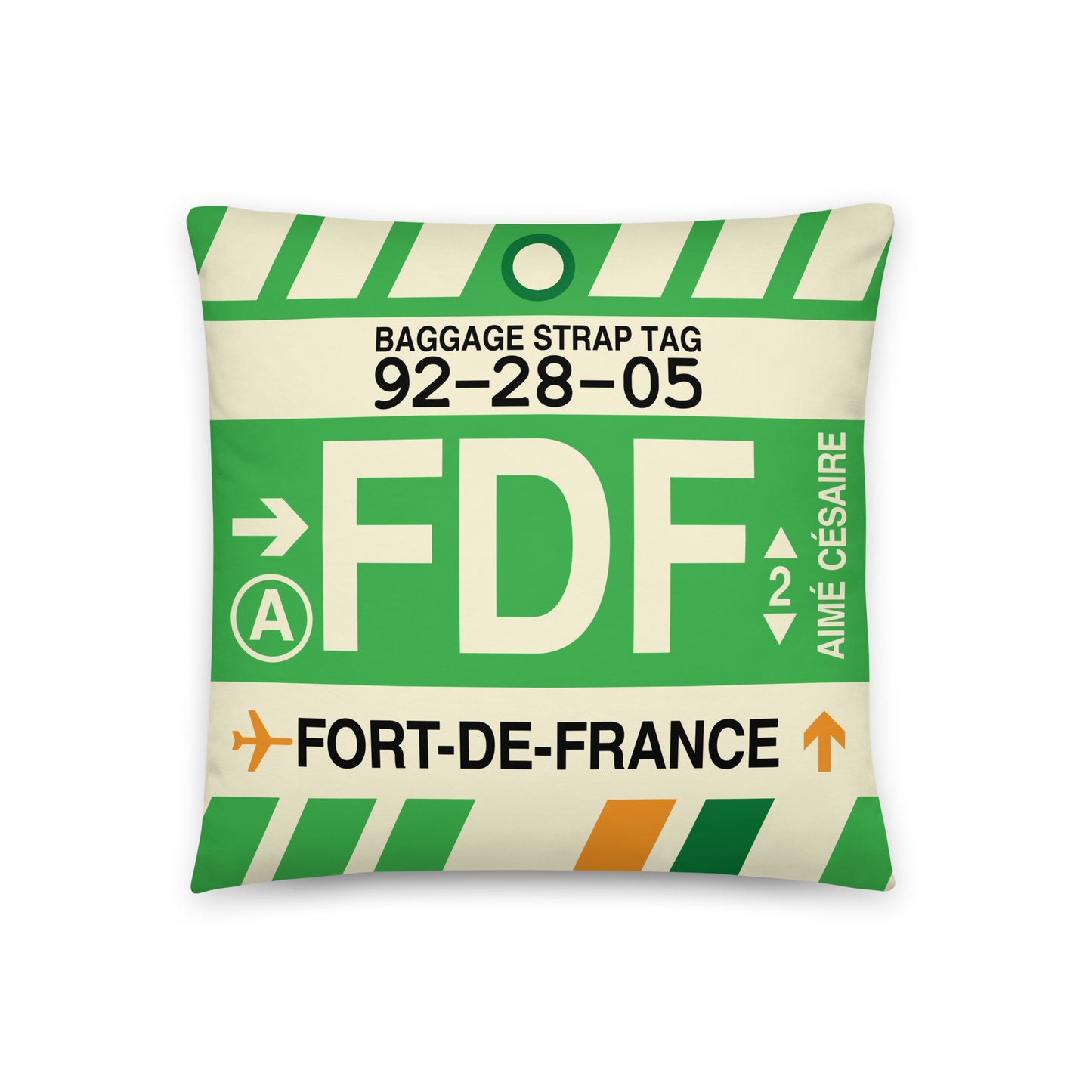 Travel-Themed Throw Pillow • FDF Fort-de-France • YHM Designs - Image 01