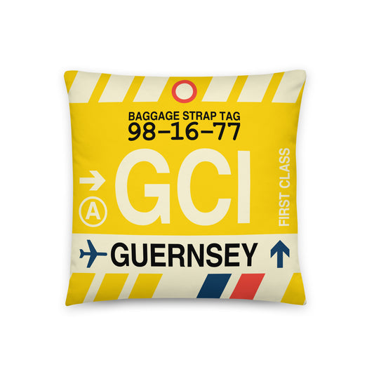 Travel Gift Throw Pillow • GCI Guernsey Souvenir • YHM Designs - Image 01