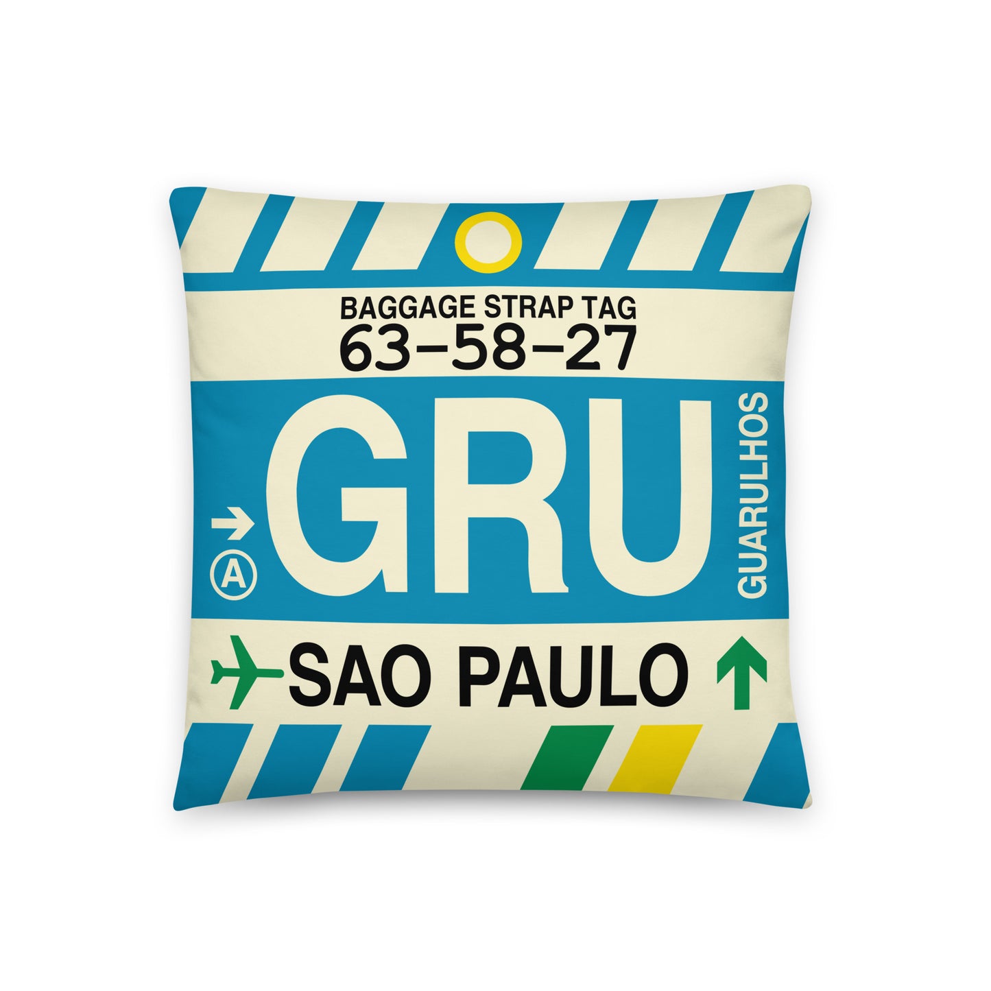 Travel-Themed Throw Pillow • GRU Sao Paulo • YHM Designs - Image 01
