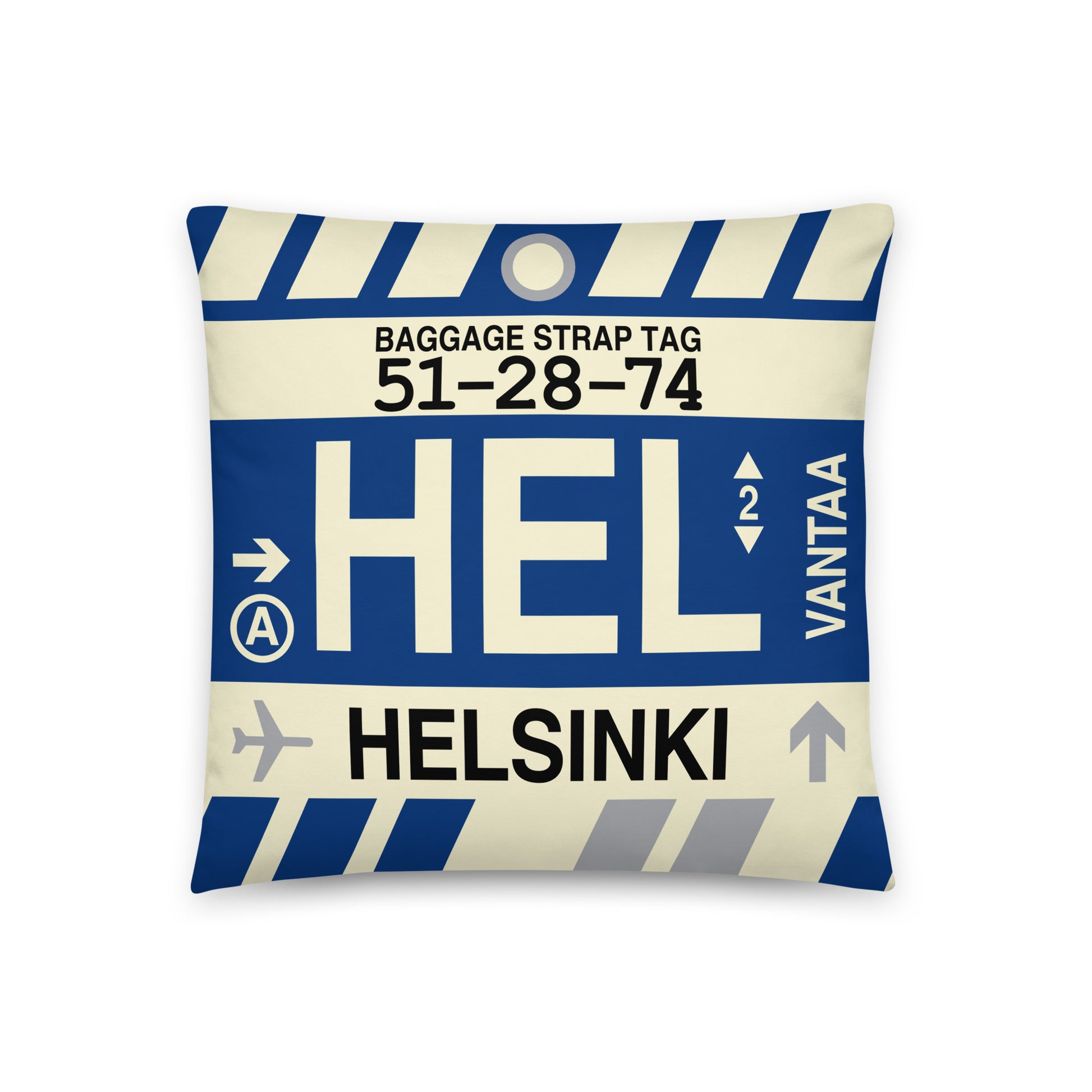 Travel-Themed Throw Pillow • HEL Helsinki • YHM Designs - Image 01