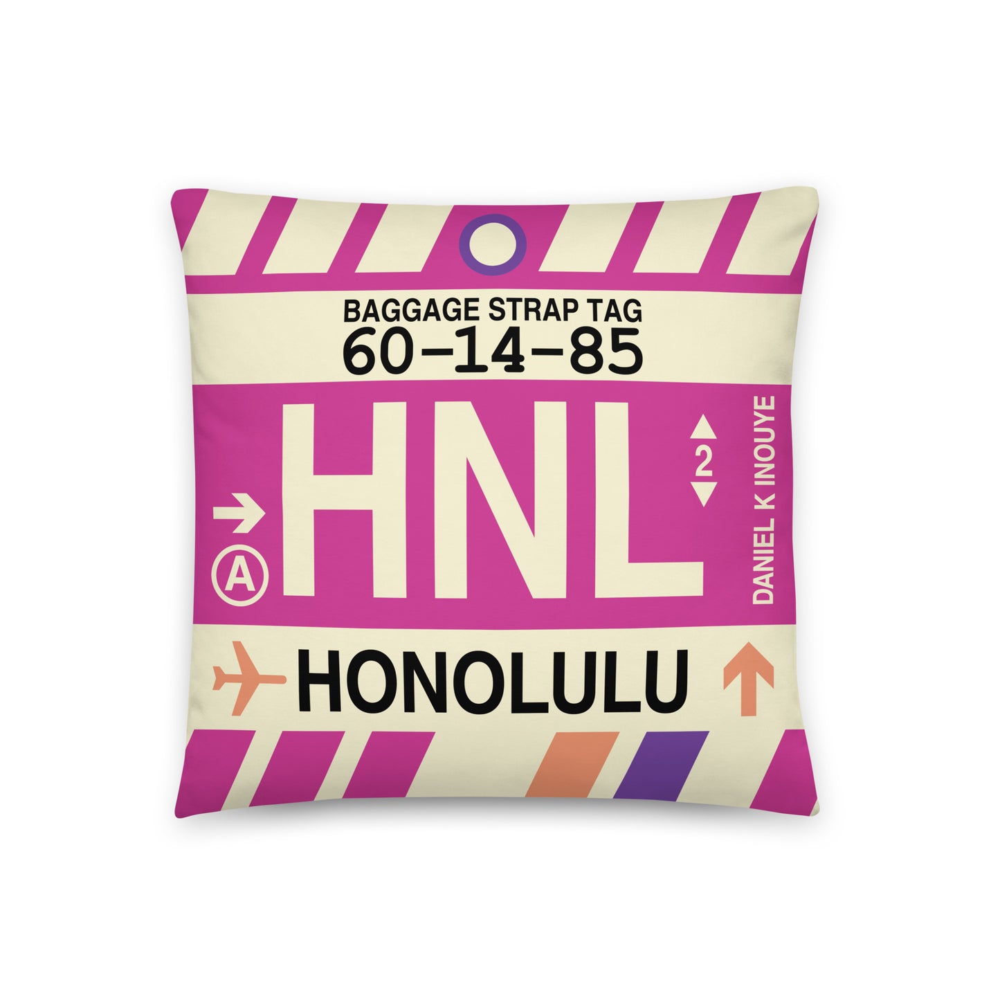 Travel-Themed Throw Pillow • HNL Honolulu • YHM Designs - Image 01