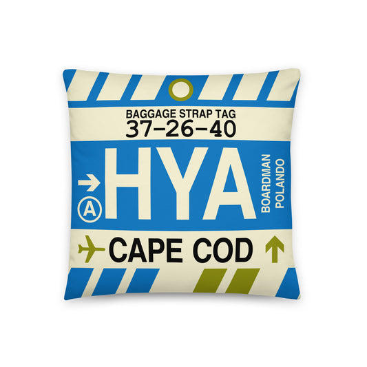 HYA Cape Cod Throw Pillow • Jet Age Baggage Tag Design • YHM Designs - Image 01