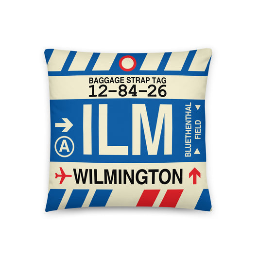 ILM Wilmington Throw Pillow • Jet Age Baggage Tag Design • YHM Designs - Image 01