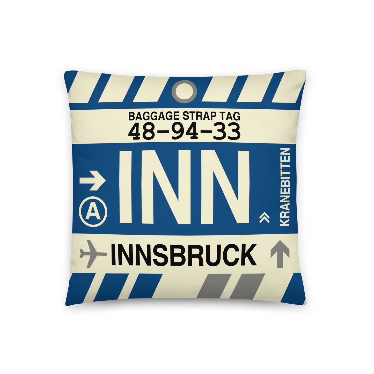 Travel-Themed Throw Pillow • INN Innsbruck • YHM Designs - Image 01