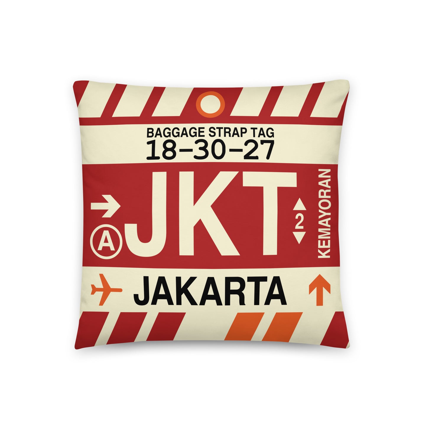 Travel-Themed Throw Pillow • JKT Jakarta • YHM Designs - Image 01