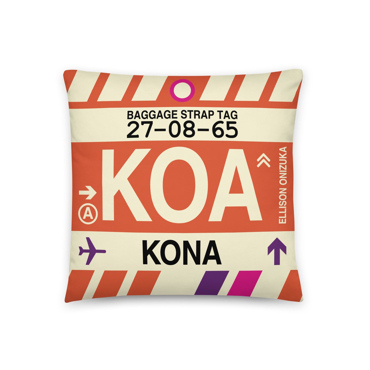 Travel-Themed Throw Pillow • KOA Kona • YHM Designs - Image 01