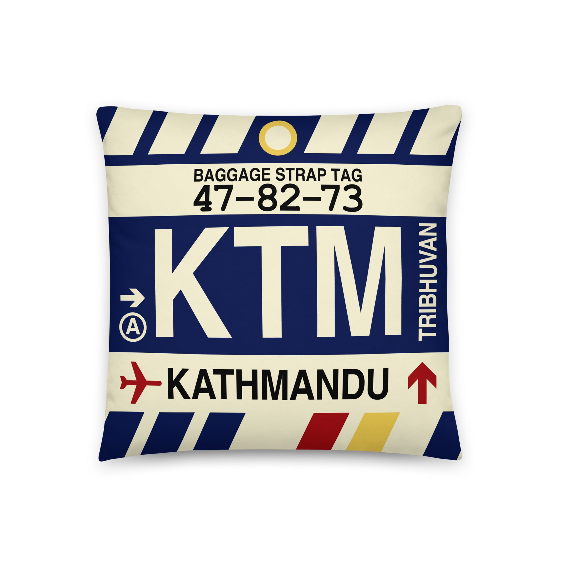 Travel-Themed Throw Pillow • KTM Kathmandu • YHM Designs - Image 01