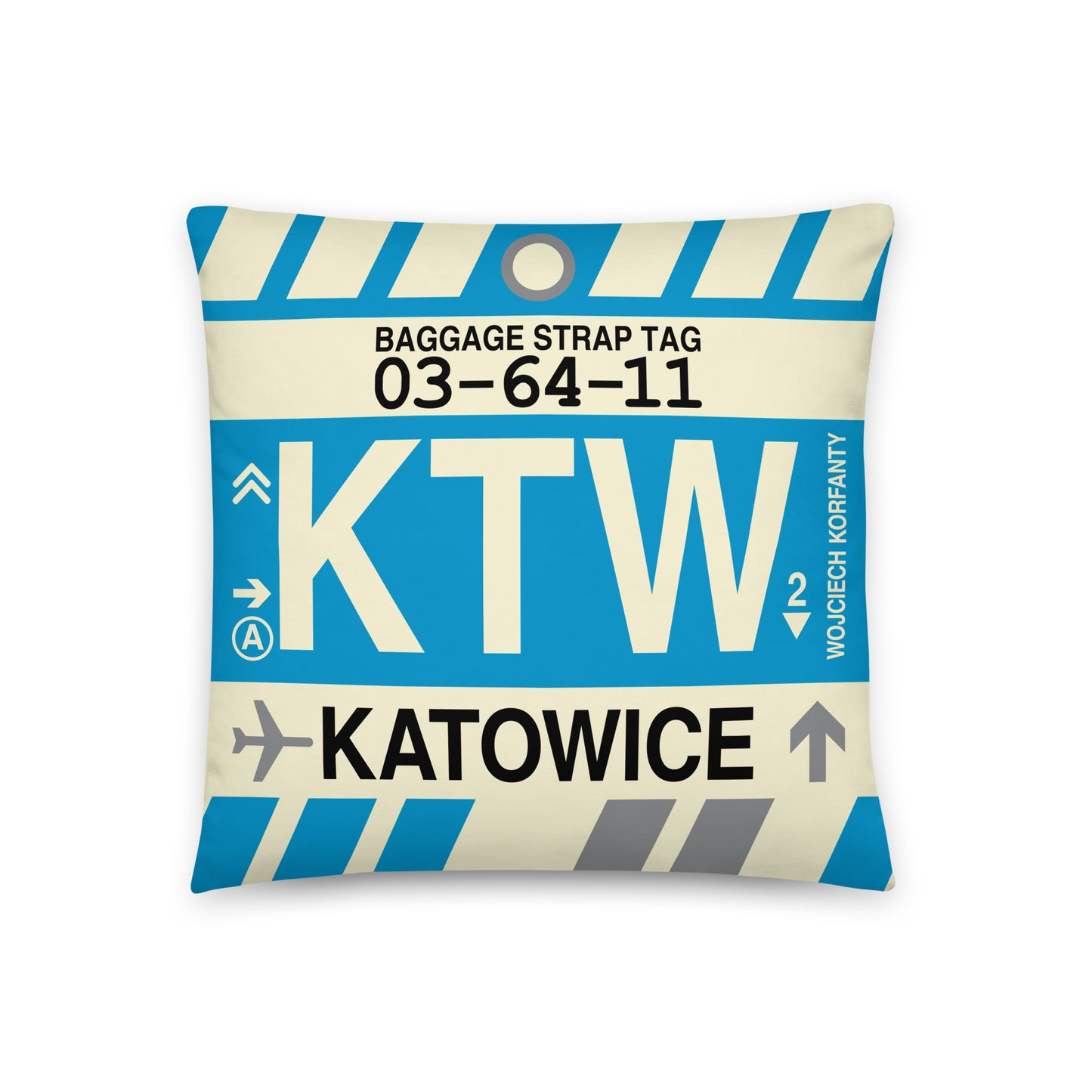 Travel-Themed Throw Pillow • KTW Katowice • YHM Designs - Image 01