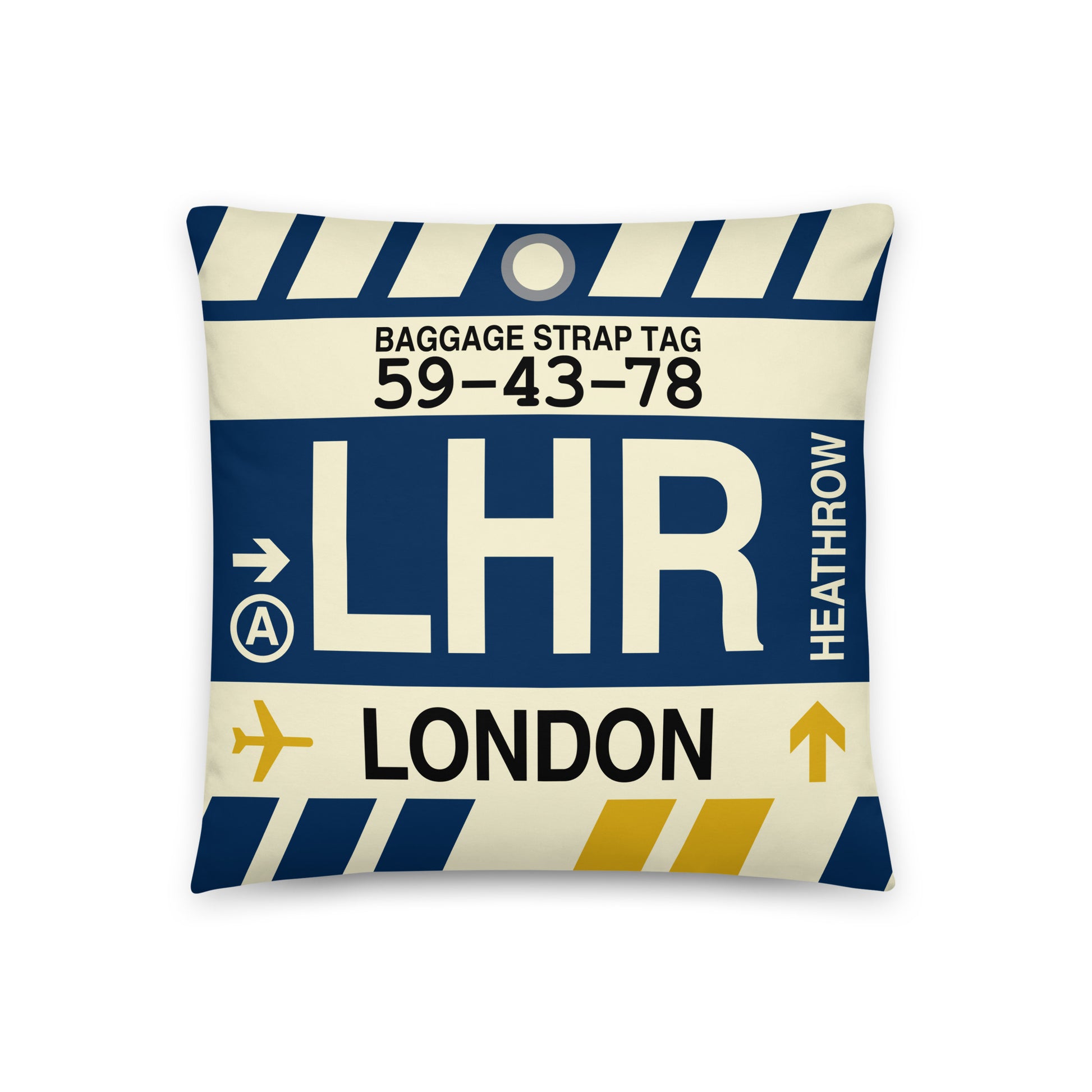 Travel-Themed Throw Pillow • LHR London • YHM Designs - Image 01