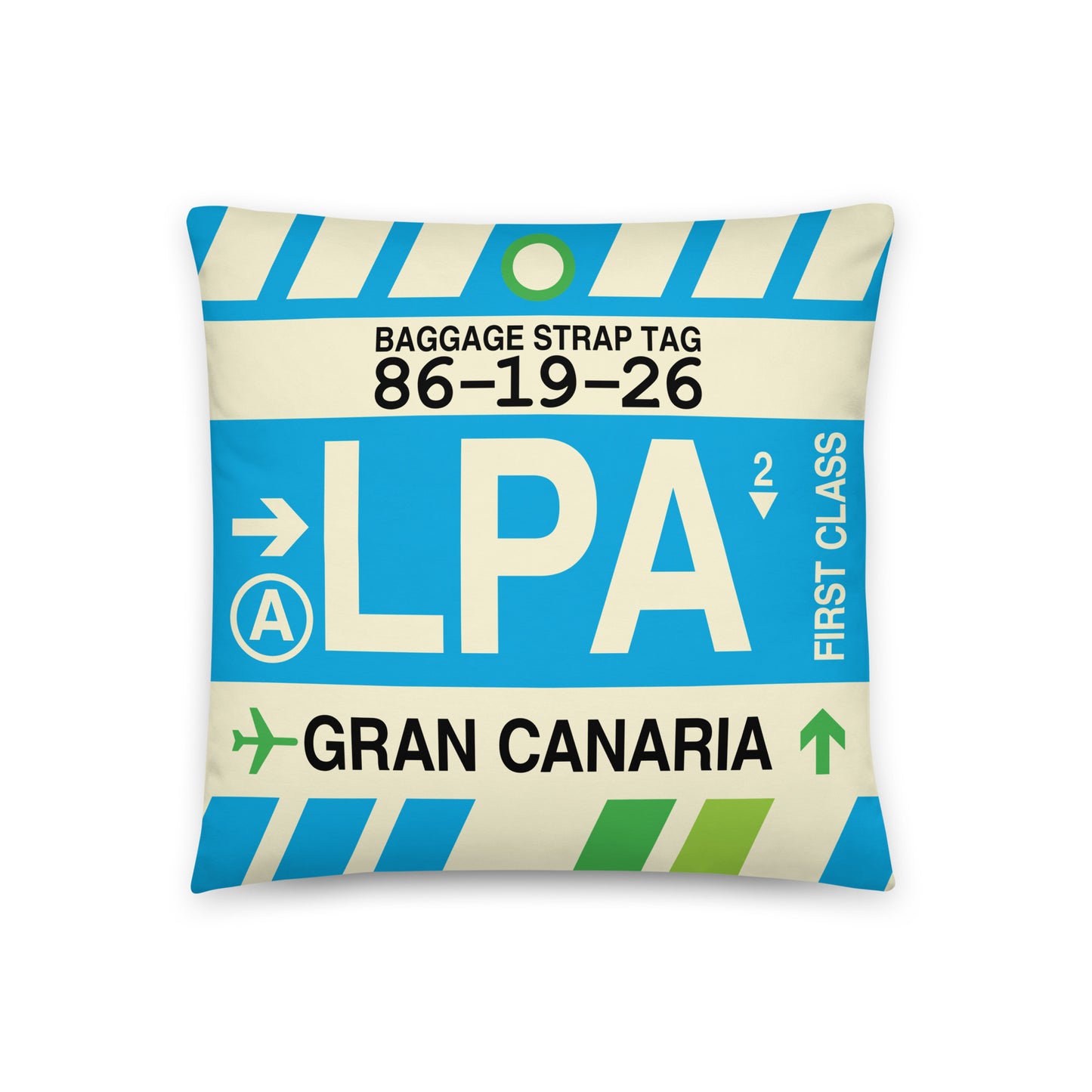 Travel-Themed Throw Pillow • LPA Gran Canaria • YHM Designs - Image 01