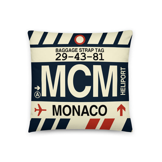Travel Gift Throw Pillow • MCM Monte Carlo Souvenir • YHM Designs - Image 01