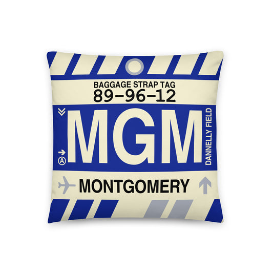 MGM Montgomery Throw Pillow • Jet Age Baggage Tag Design • YHM Designs - Image 01