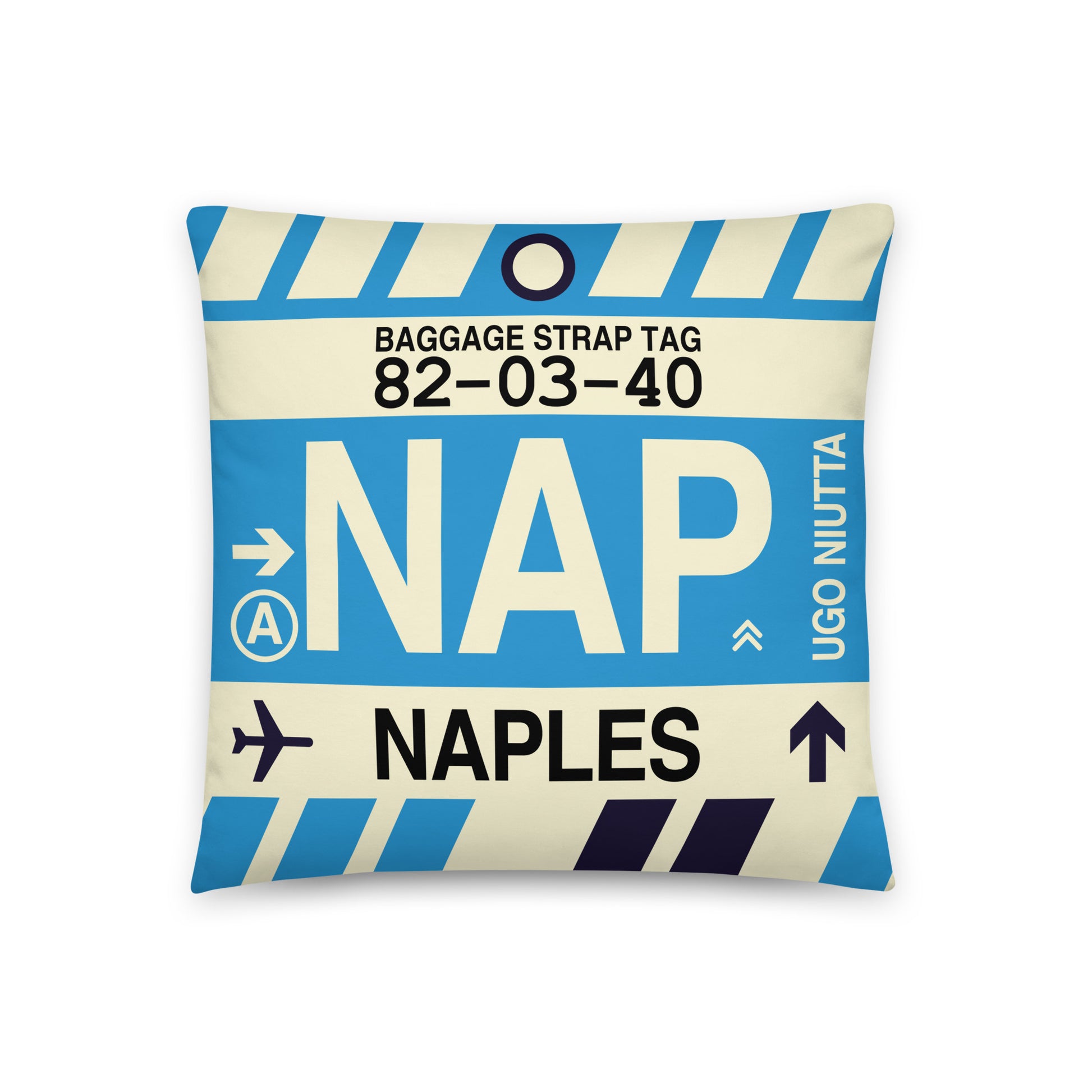 Travel-Themed Throw Pillow • NAP Naples • YHM Designs - Image 01