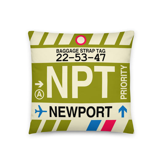 NPT Newport Throw Pillow • Jet Age Baggage Tag Design • YHM Designs - Image 01