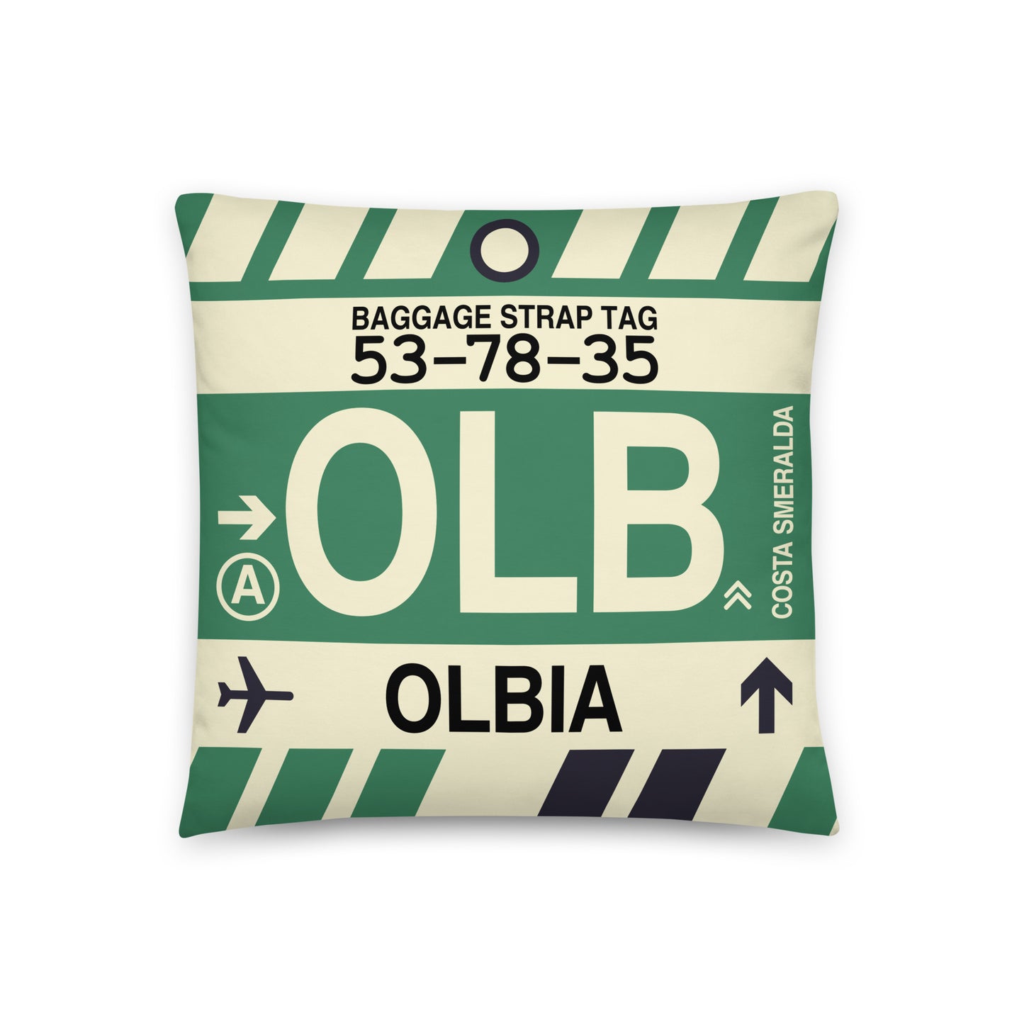 Travel-Themed Throw Pillow • OLB Olbia • YHM Designs - Image 01