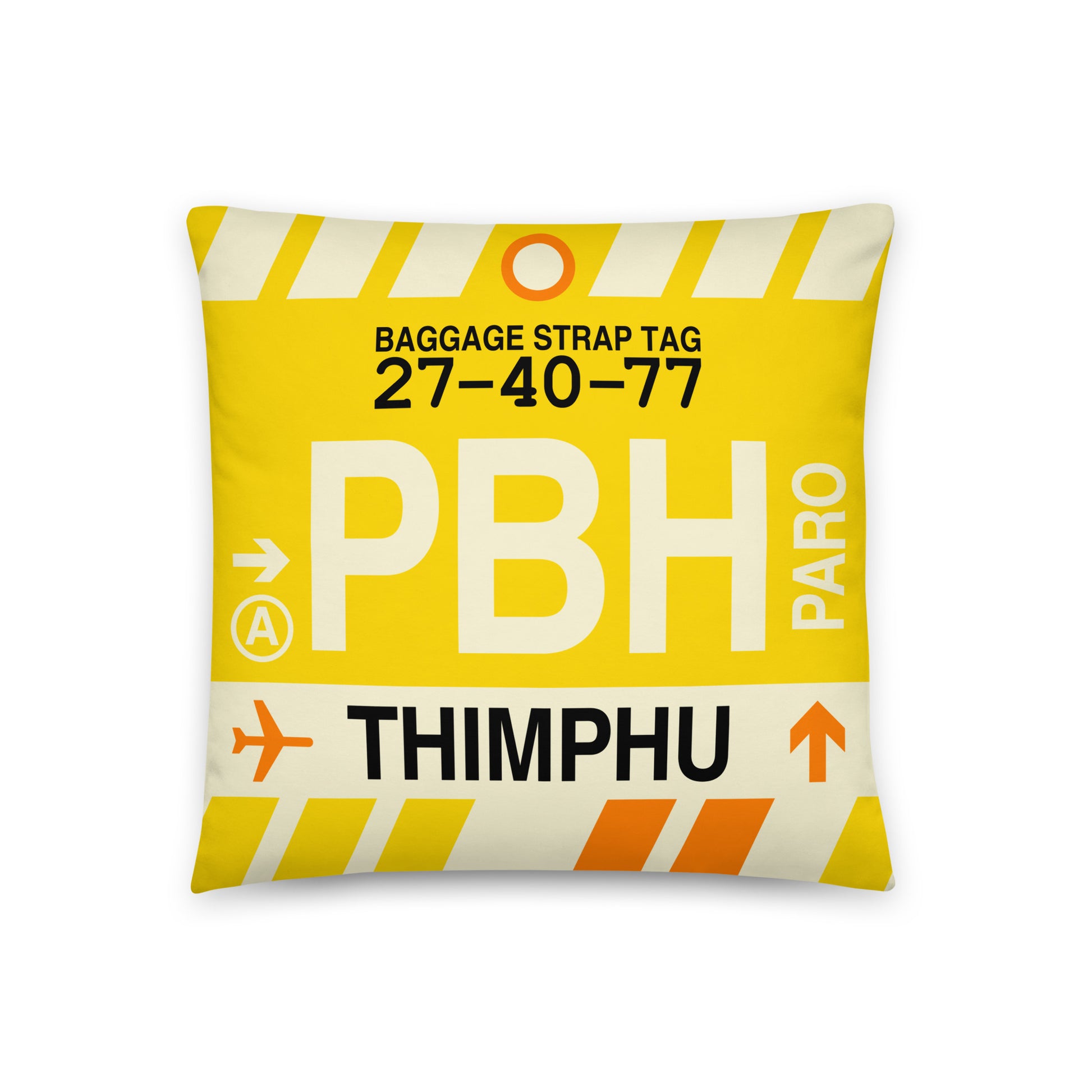 Travel-Themed Throw Pillow • PBH Thimphu • YHM Designs - Image 01