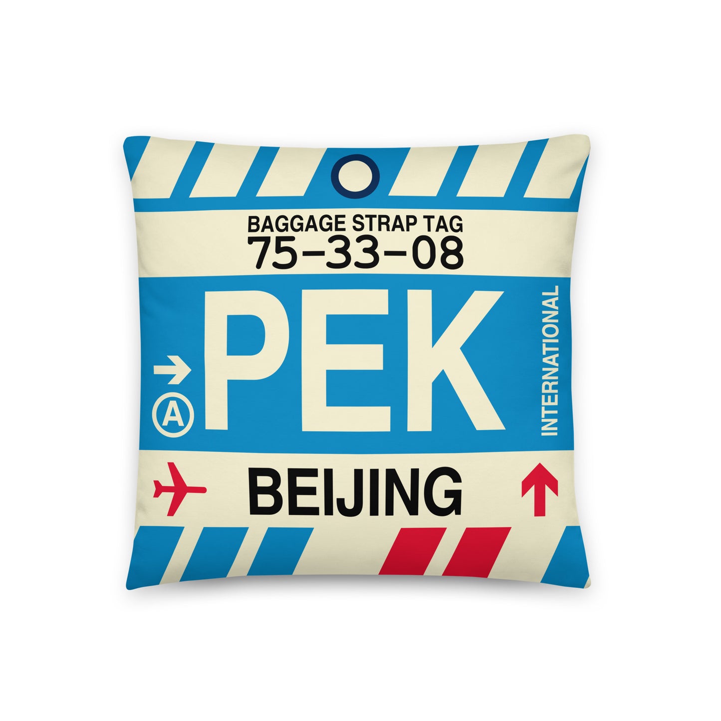 Travel-Themed Throw Pillow • PEK Beijing • YHM Designs - Image 01