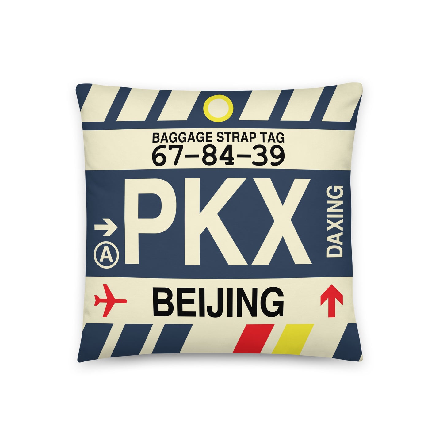 Travel-Themed Throw Pillow • PKX Beijing • YHM Designs - Image 01