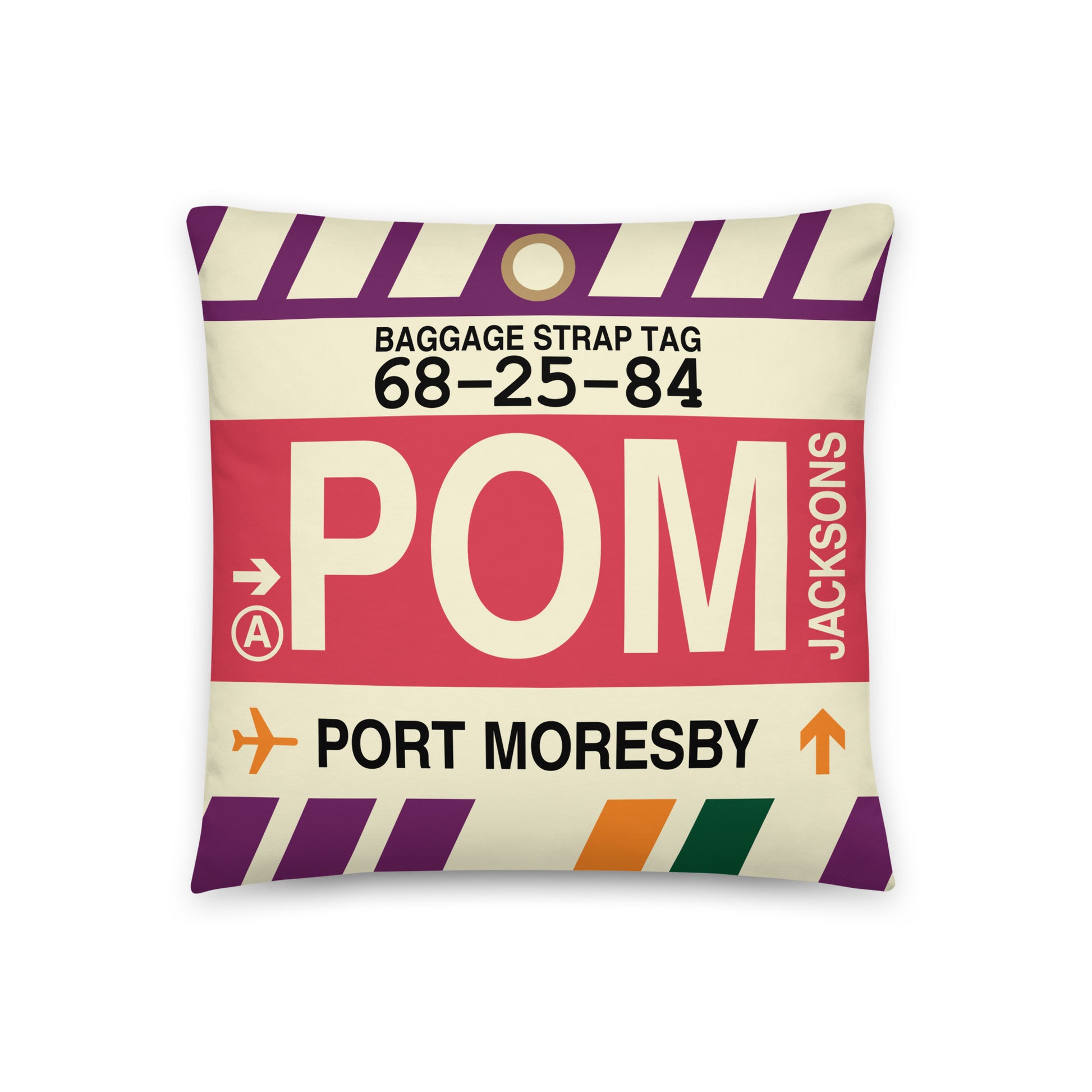 Travel Gift Throw PIllow • POM Port Moresby • YHM Designs - Image 01