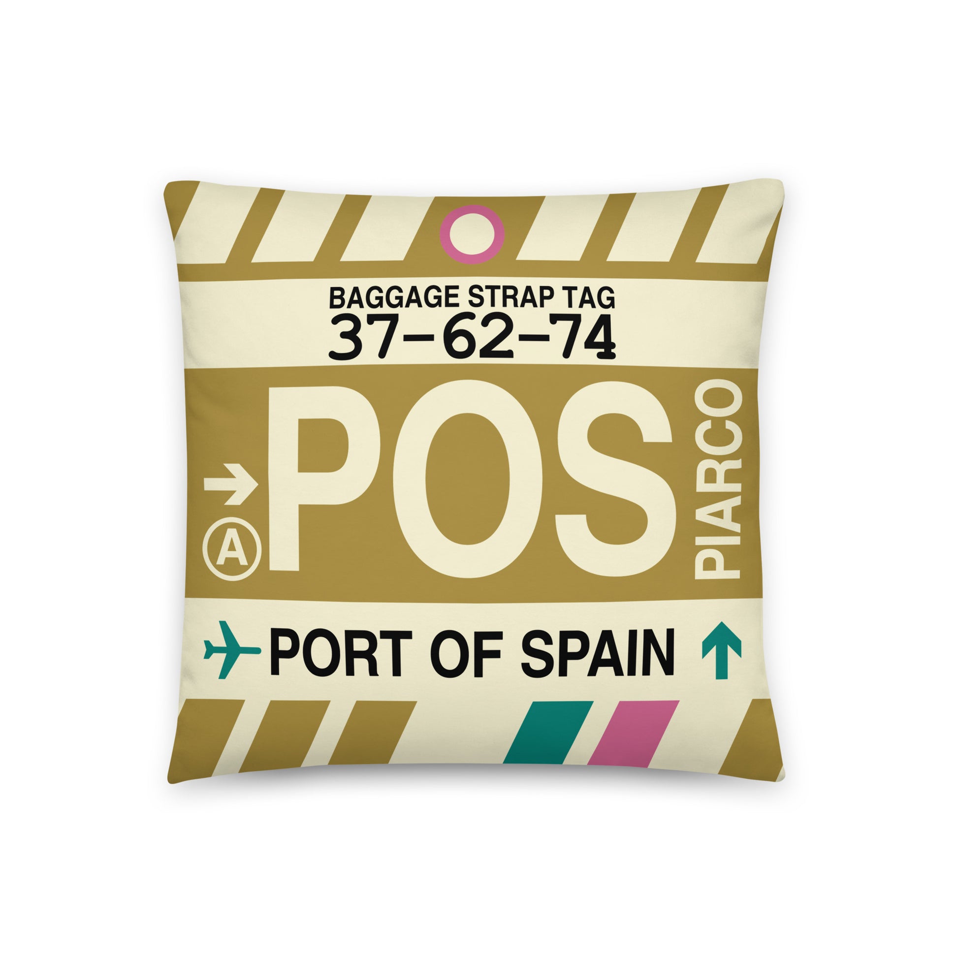 Travel-Themed Throw Pillow • POS Port of Spain • YHM Designs - Image 01