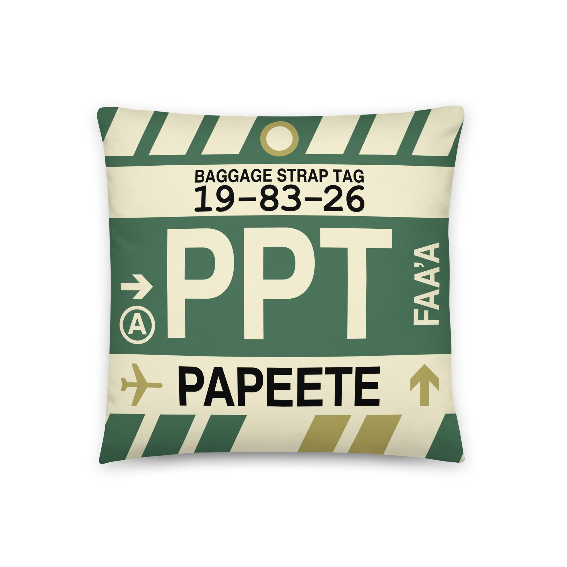 PPT Papeete Throw Pillow • Jet Age Baggage Tag Design • YHM Designs