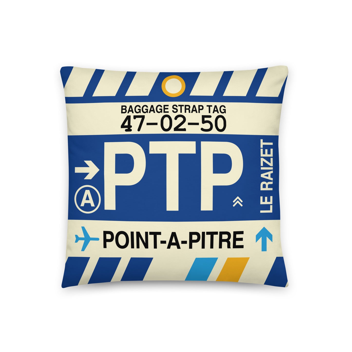 Travel-Themed Throw Pillow • PTP Pointe-à-Pitre • YHM Designs - Image 01