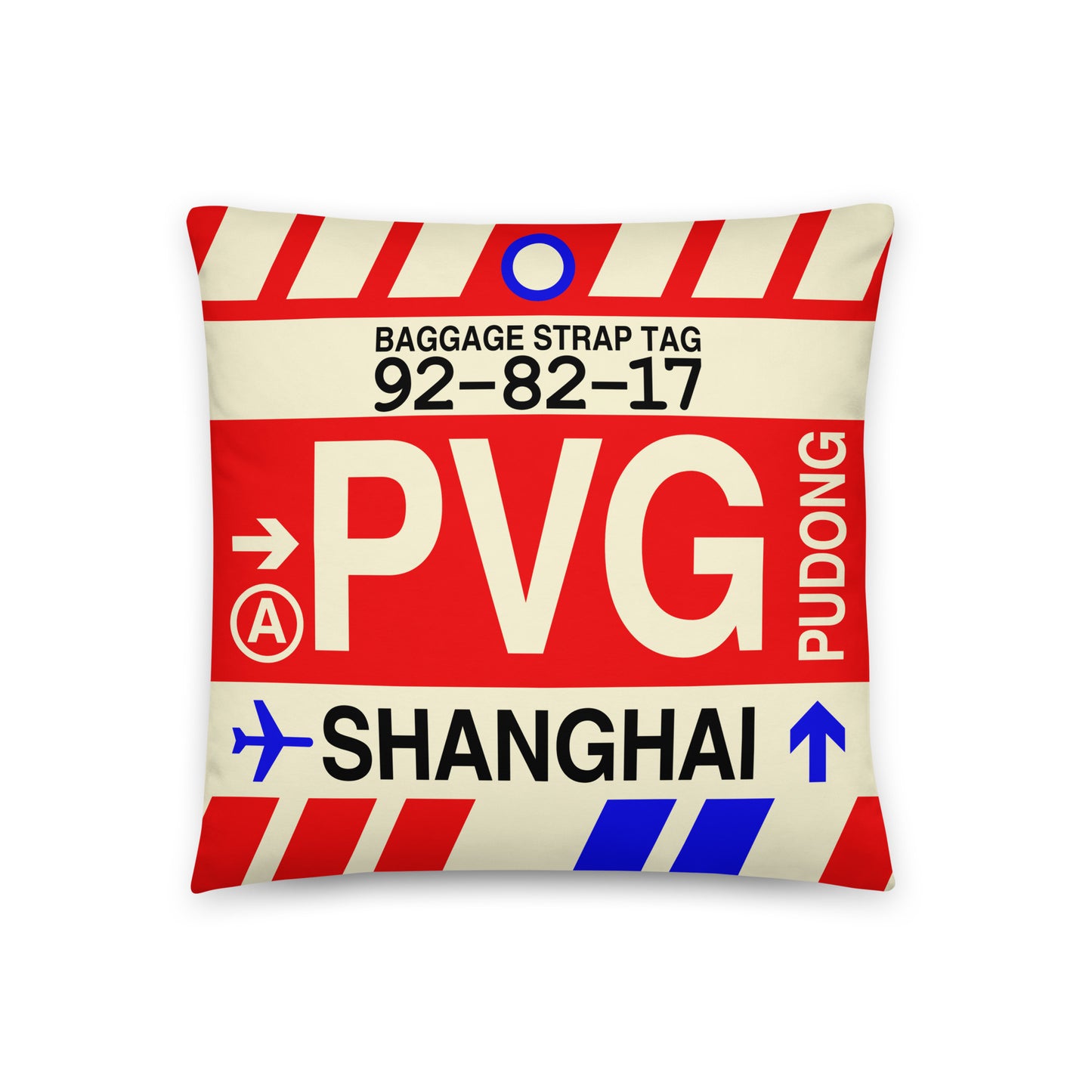 Travel-Themed Throw Pillow • PVG Shanghai • YHM Designs - Image 01