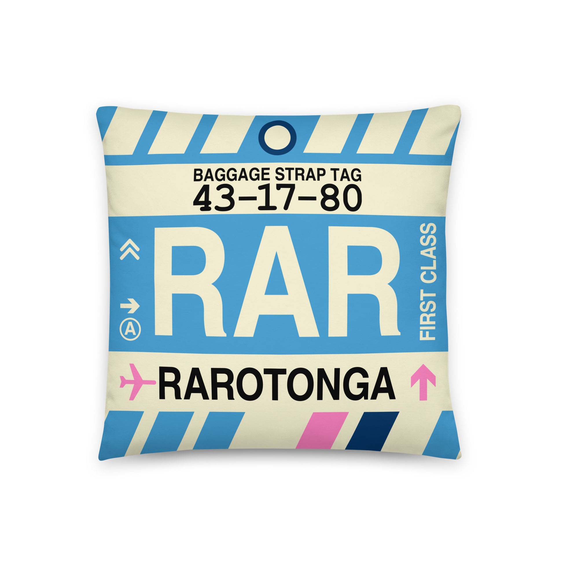 Travel-Themed Throw Pillow • RAR Rarotonga • YHM Designs - Image 01