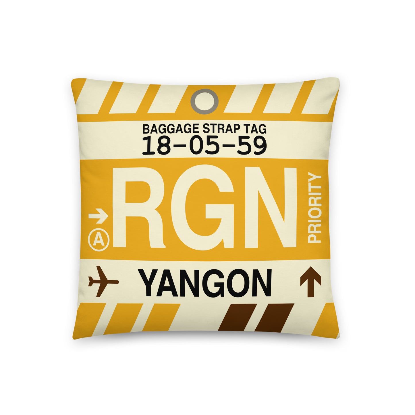 Travel-Themed Throw Pillow • RGN Yangon • YHM Designs - Image 01