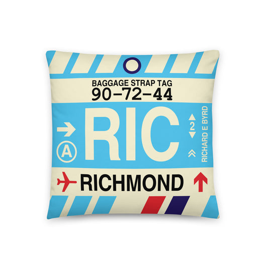 RIC Richmond Throw Pillow • Jet Age Baggage Tag Design • YHM Designs - Image 01