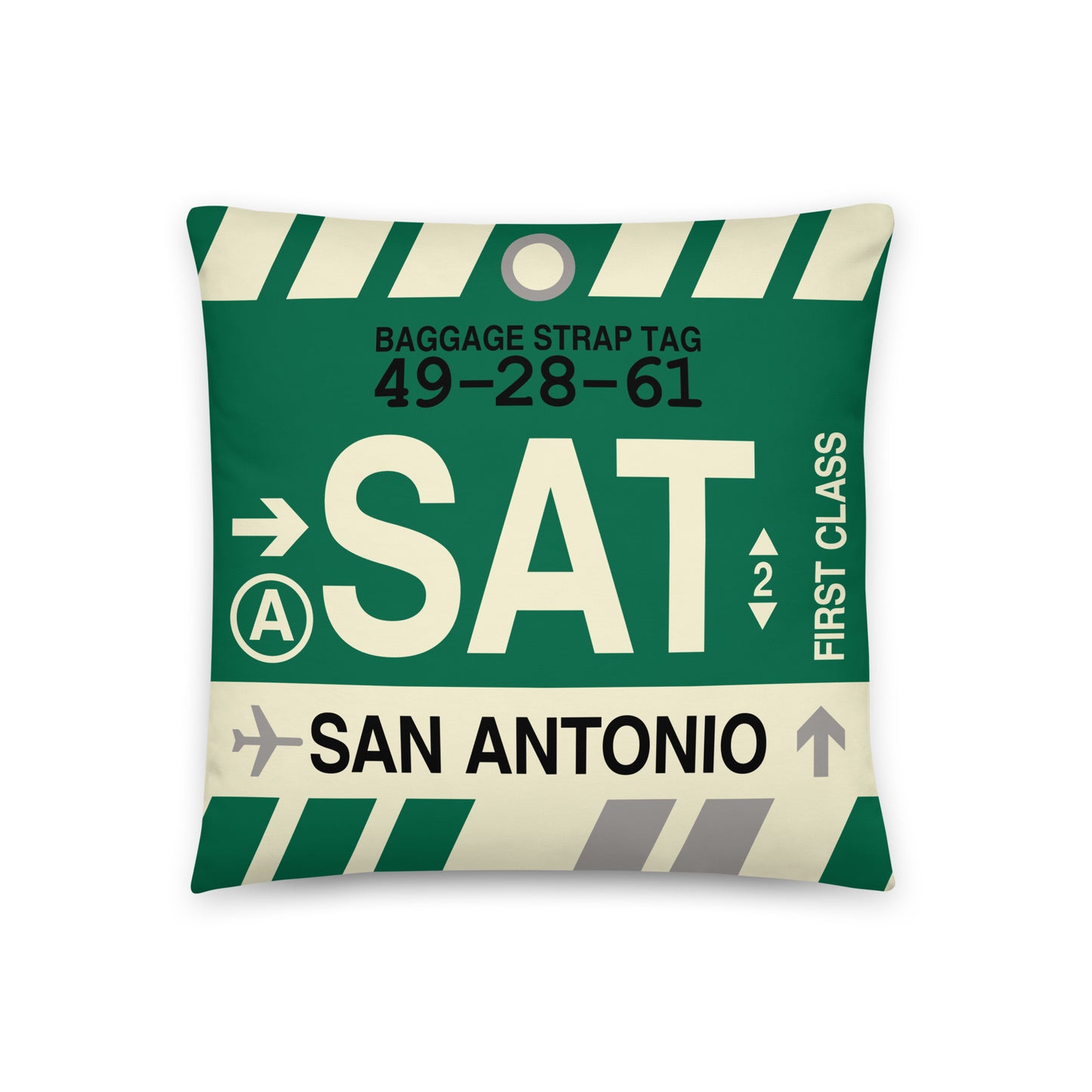 Travel-Themed Throw Pillow • SAT San Antonio • YHM Designs - Image 01