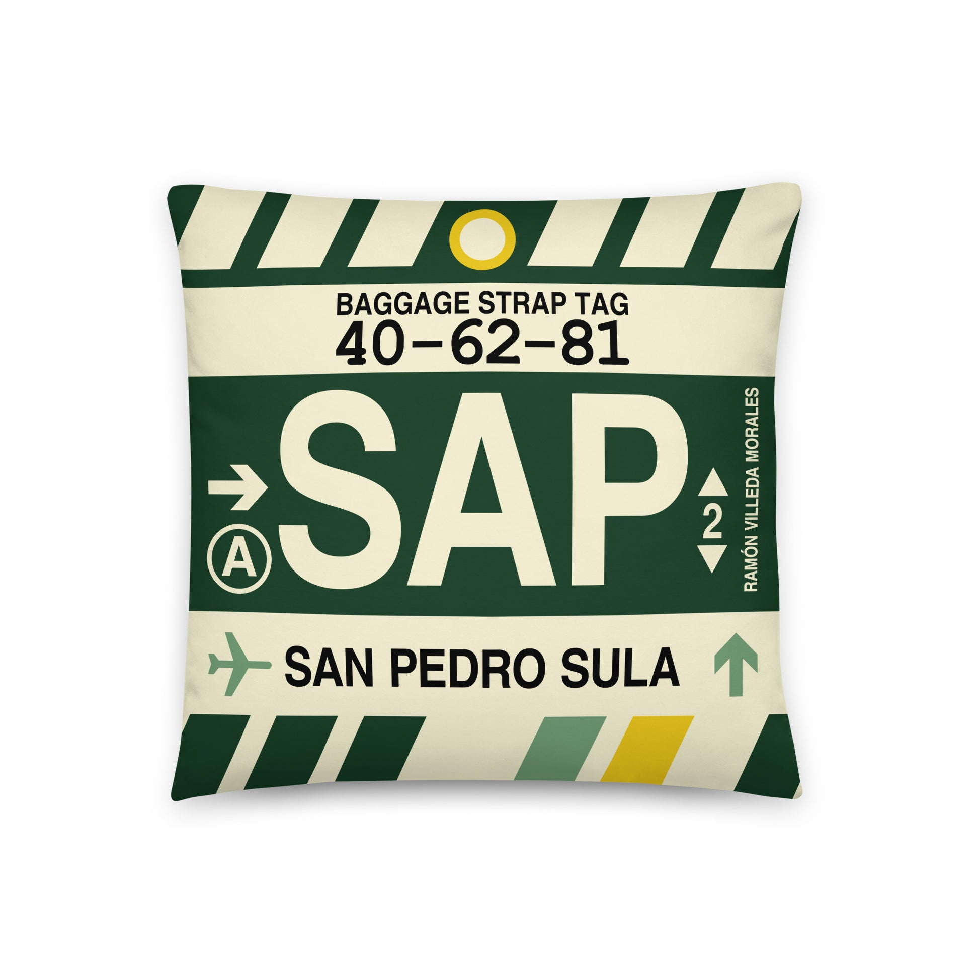Travel-Themed Throw Pillow • SAP San Pedro Sula • YHM Designs - Image 01
