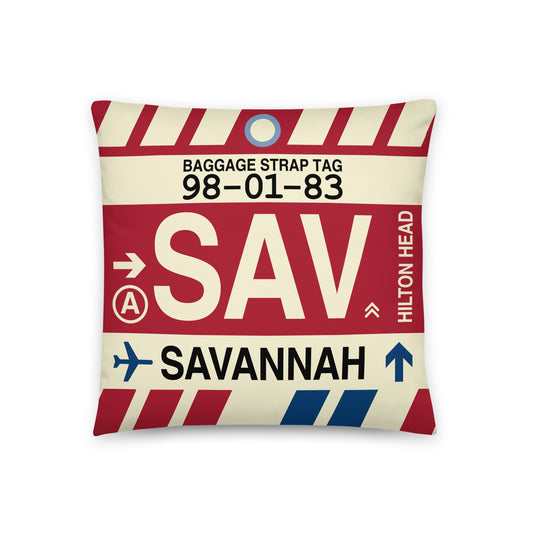 SAV Savannah Throw Pillow • Jet Age Baggage Tag Design • YHM Designs - Image 01
