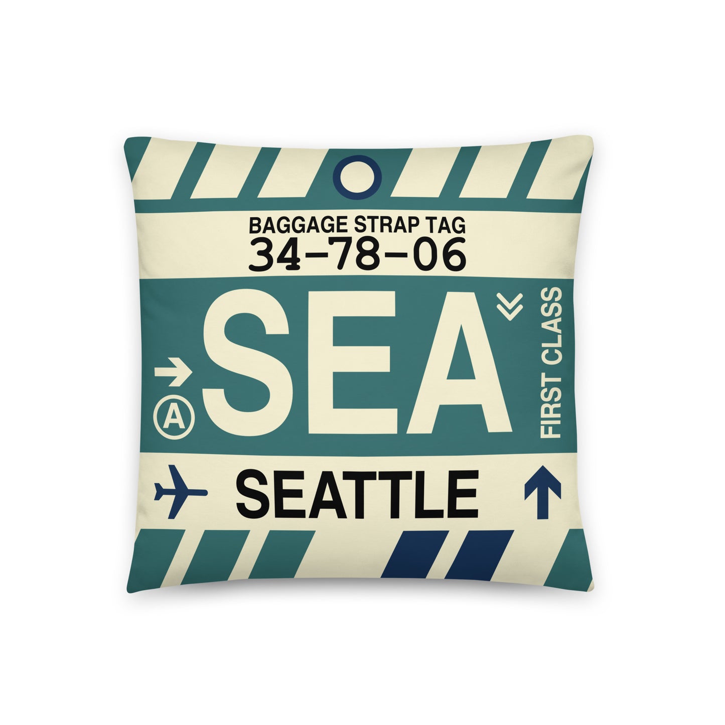 Travel-Themed Throw Pillow • SEA Seattle • YHM Designs - Image 01