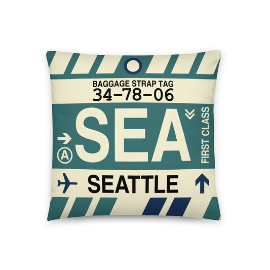 Travel Gift Throw Pillow • SEA Seattle • YHM Designs - Image 01