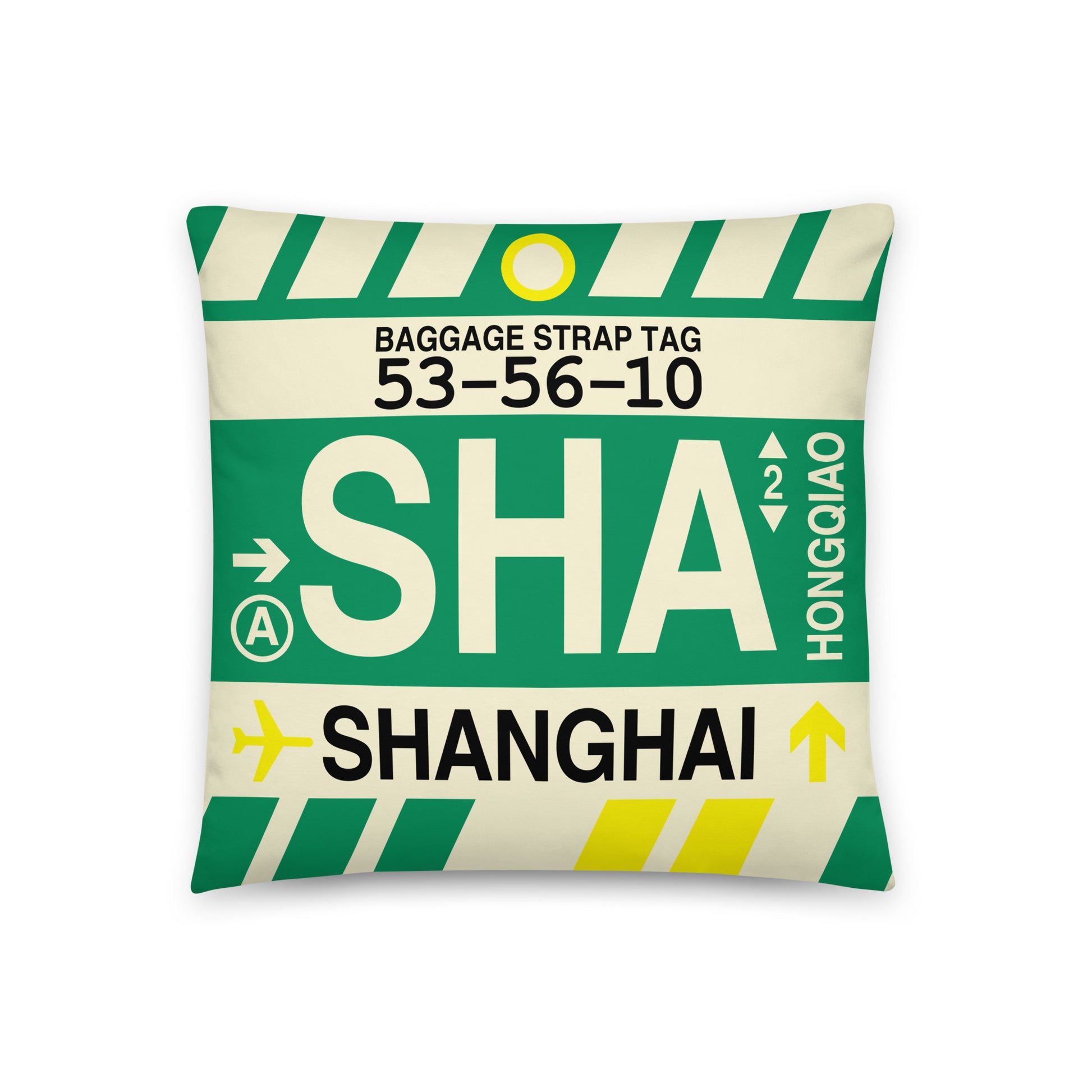 Travel Gift Throw Pillow • SHA Shanghai • YHM Designs - Image 01