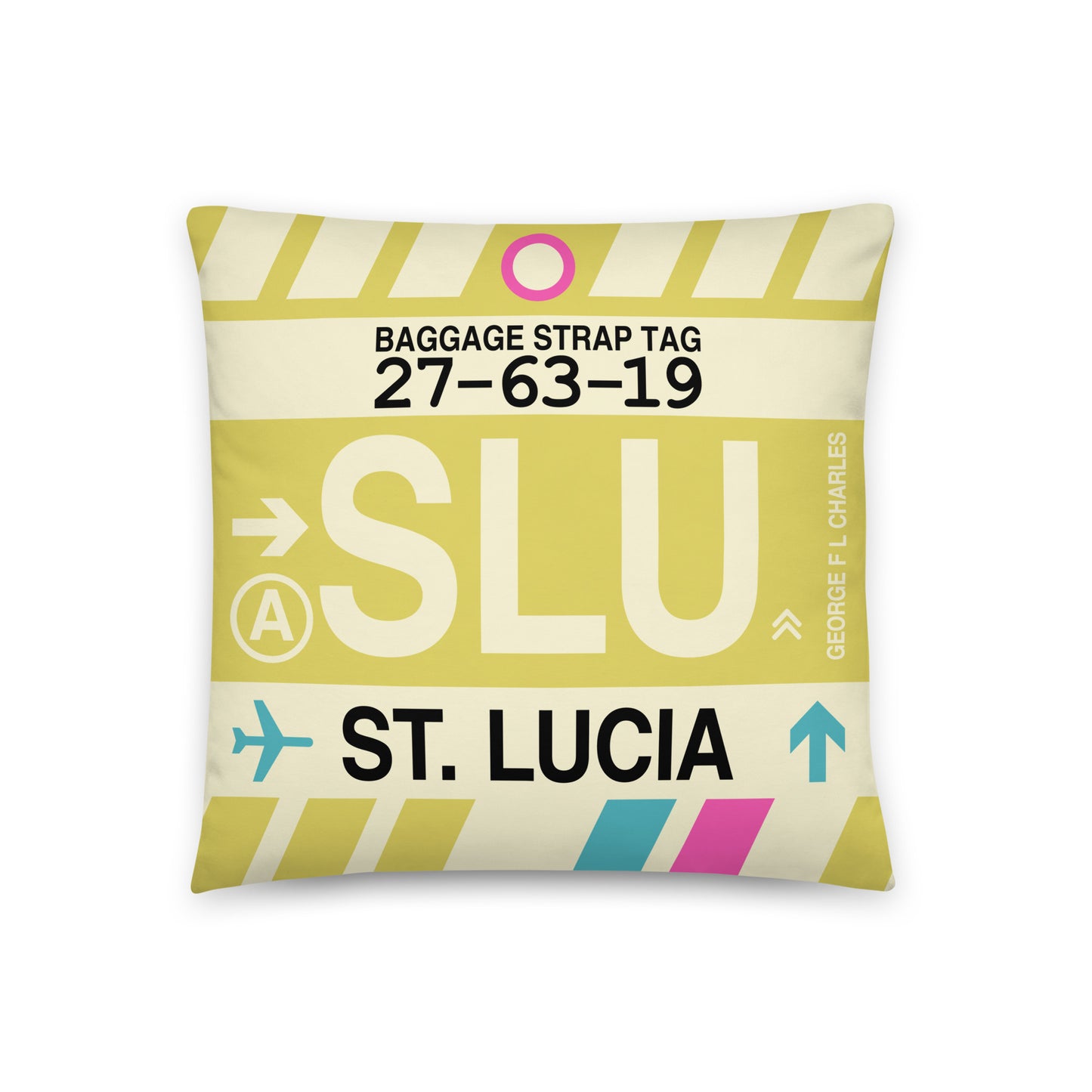 Travel Gift Throw Pillow • SLU St. Lucia Souvenir • YHM Designs - Image 01