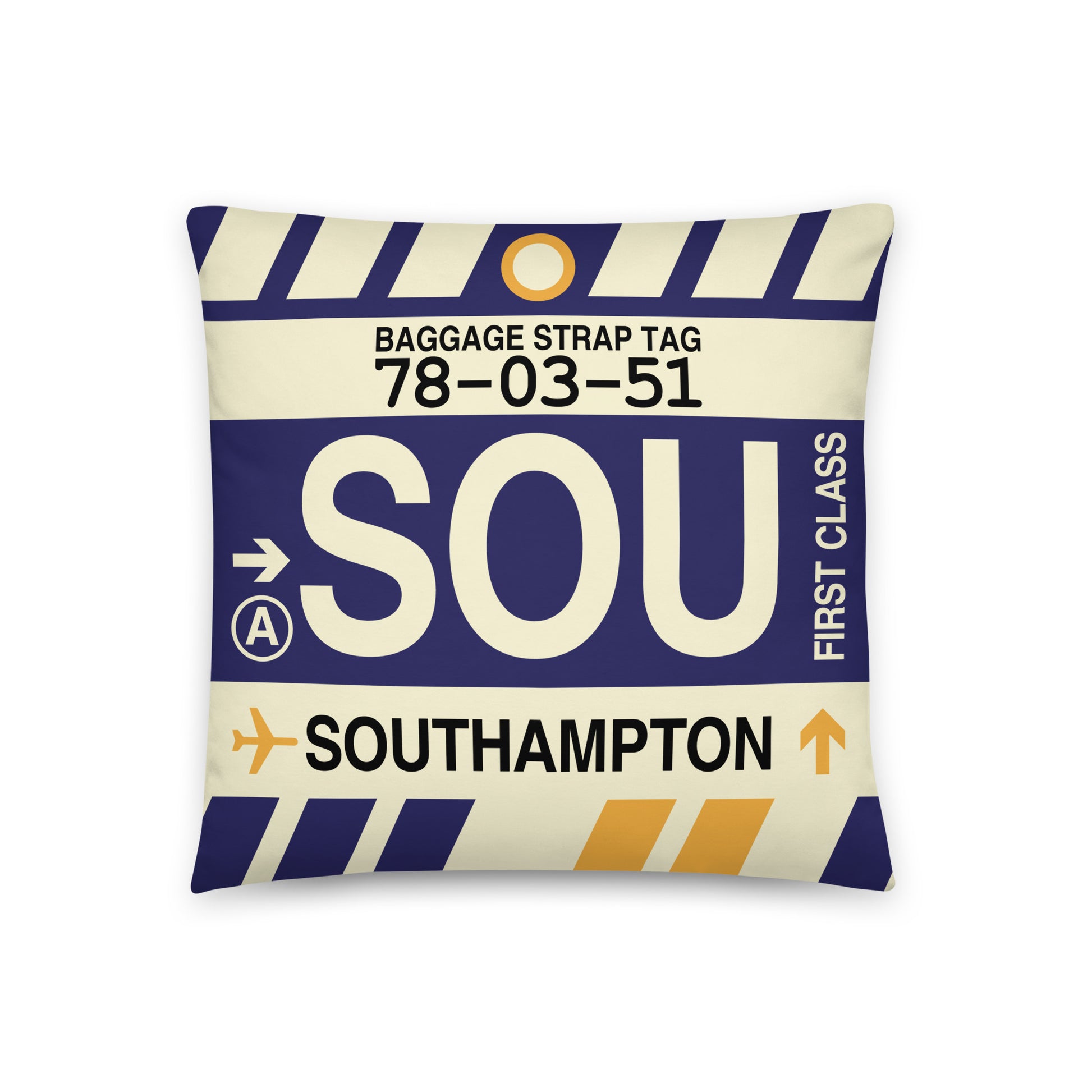 Travel-Themed Throw Pillow • SOU Southampton • YHM Designs - Image 01