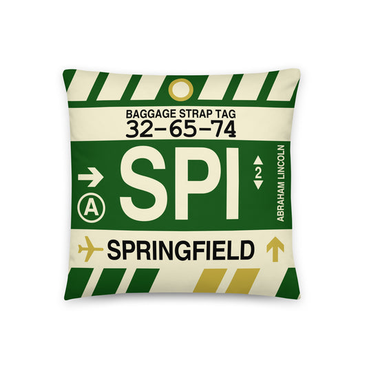 SPI Springfield Throw Pillow • Jet Age Baggage Tag Design • YHM Designs - Image 01