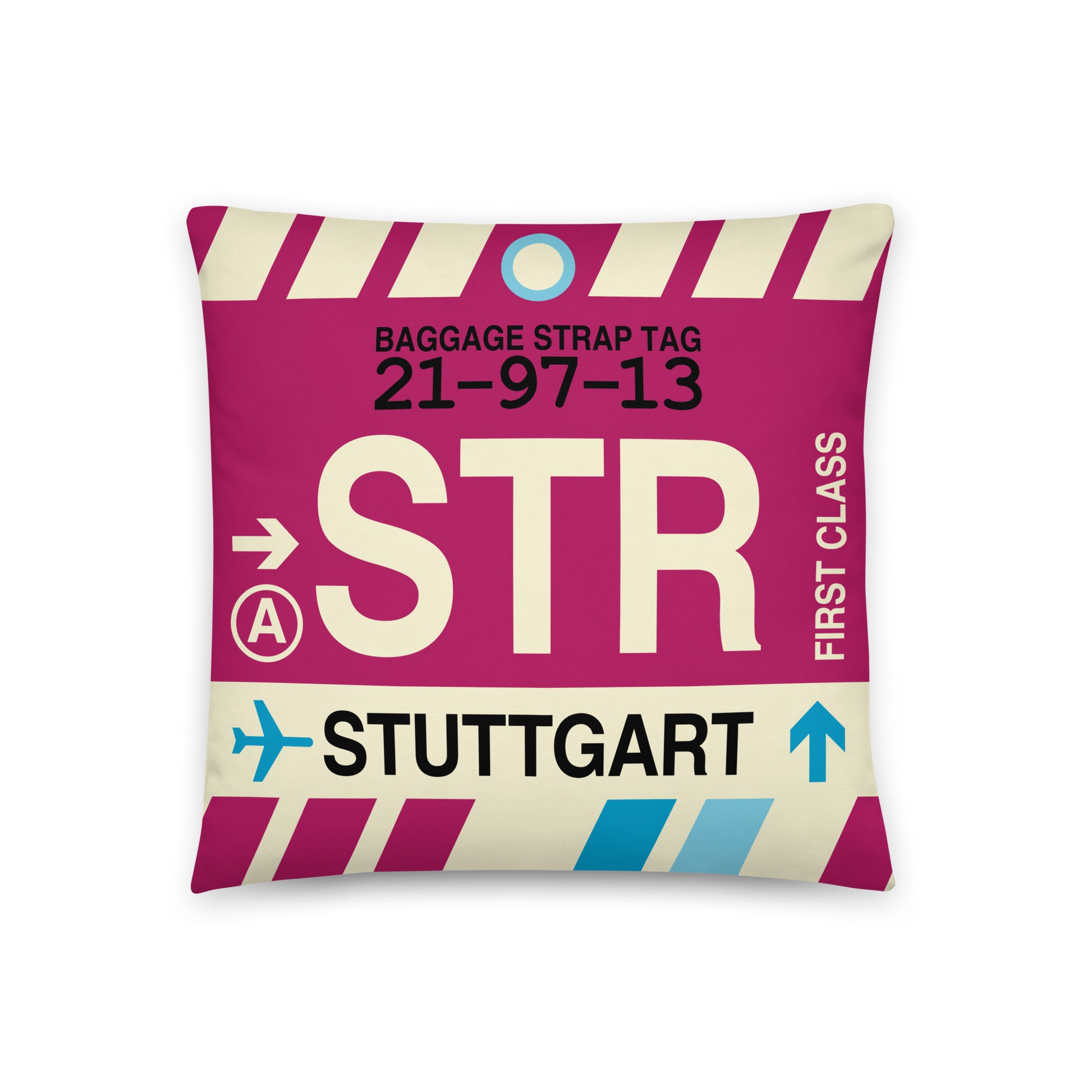 Travel-Themed Throw Pillow • STR Stuttgart • YHM Designs - Image 01
