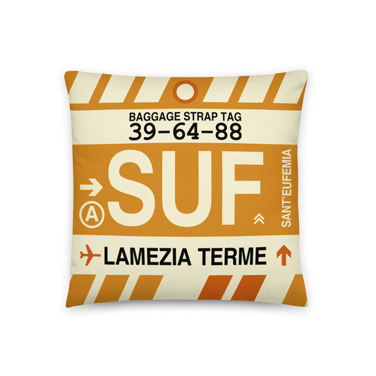 Travel Gift Throw Pillow • SUF Lamezia Terme • YHM Designs - Image 01