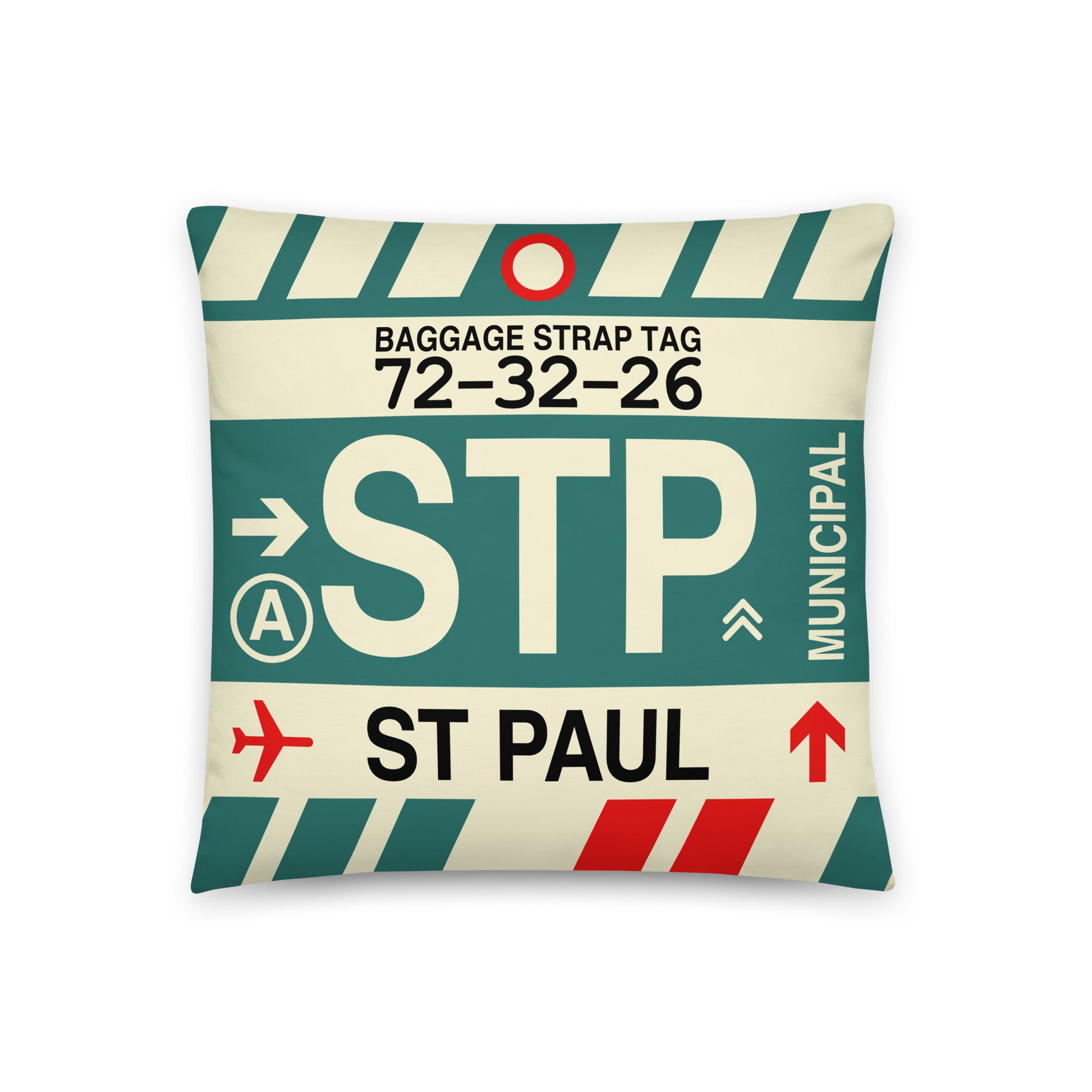 Travel-Themed Throw Pillow • STP St. Paul • YHM Designs - Image 01