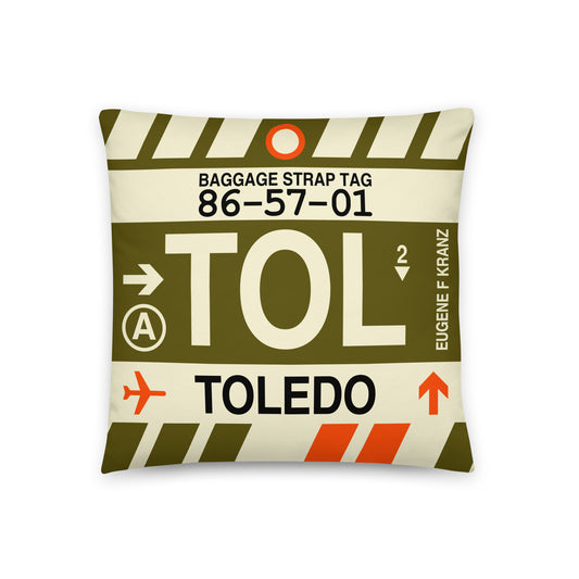 TOL Toledo Throw Pillow • Jet Age Baggage Tag Design • YHM Designs - Image 01