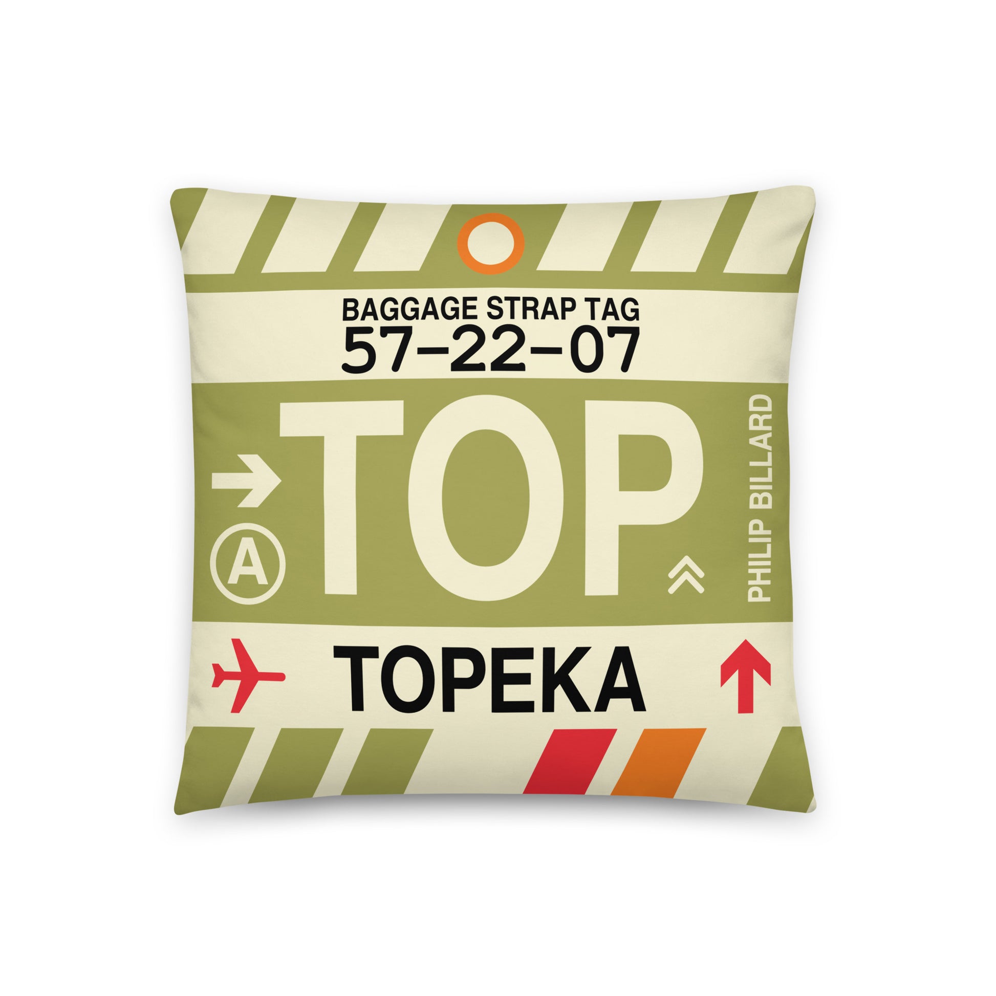 Travel-Themed Throw Pillow • TOP Topeka • YHM Designs - Image 01