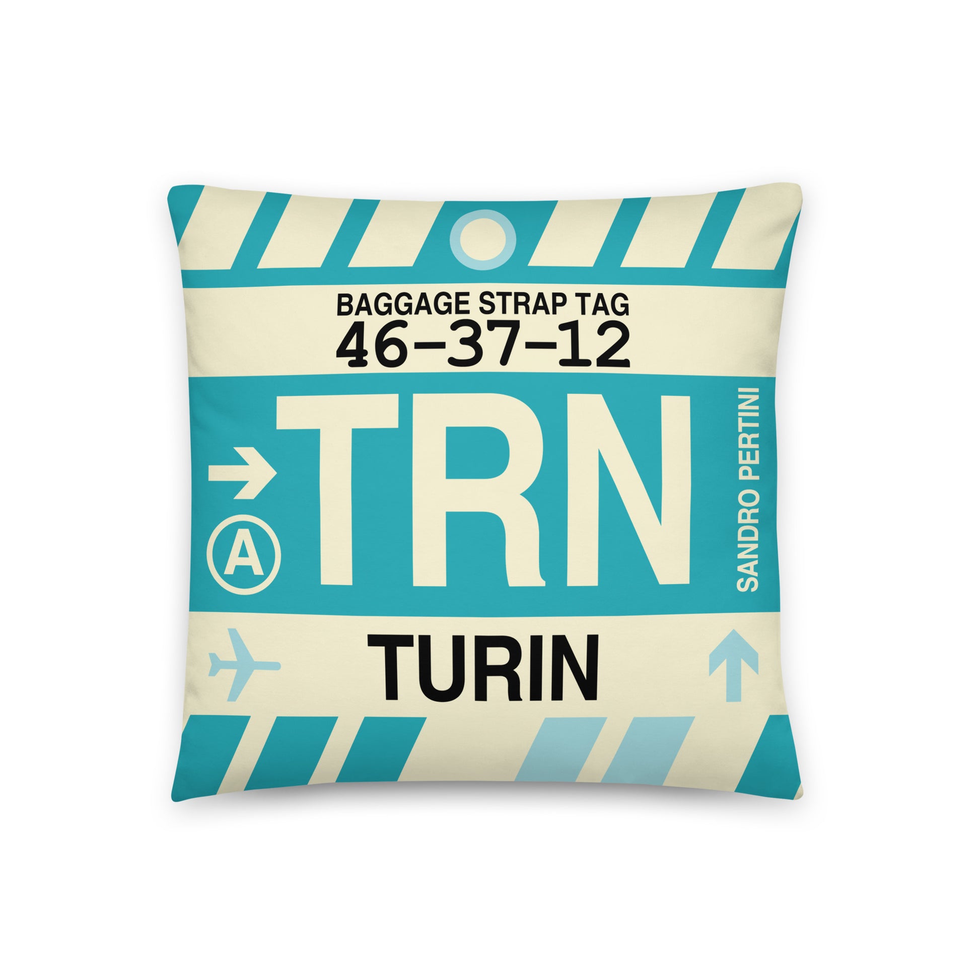 Travel-Themed Throw Pillow • TRN Turin • YHM Designs - Image 01